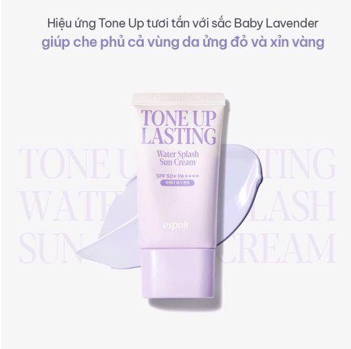 Kem chống nắng nâng tone, hiệu chỉnh da Espoir Water Splash Tone Up Lasting Sun Cream SPF50+ PA++++ 50ml - Hình ảnh 5