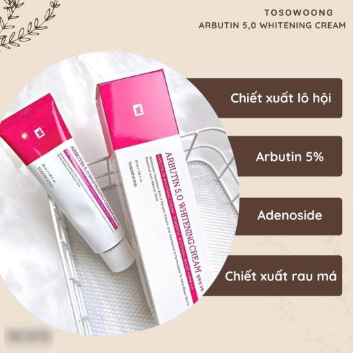 KEM DƯỠNG ARBUTIN MỜ NÁM DƯỠNG TRẮNG 5.0 WHITENING CREAM TOSOWOONG 50ML - Hình ảnh 2