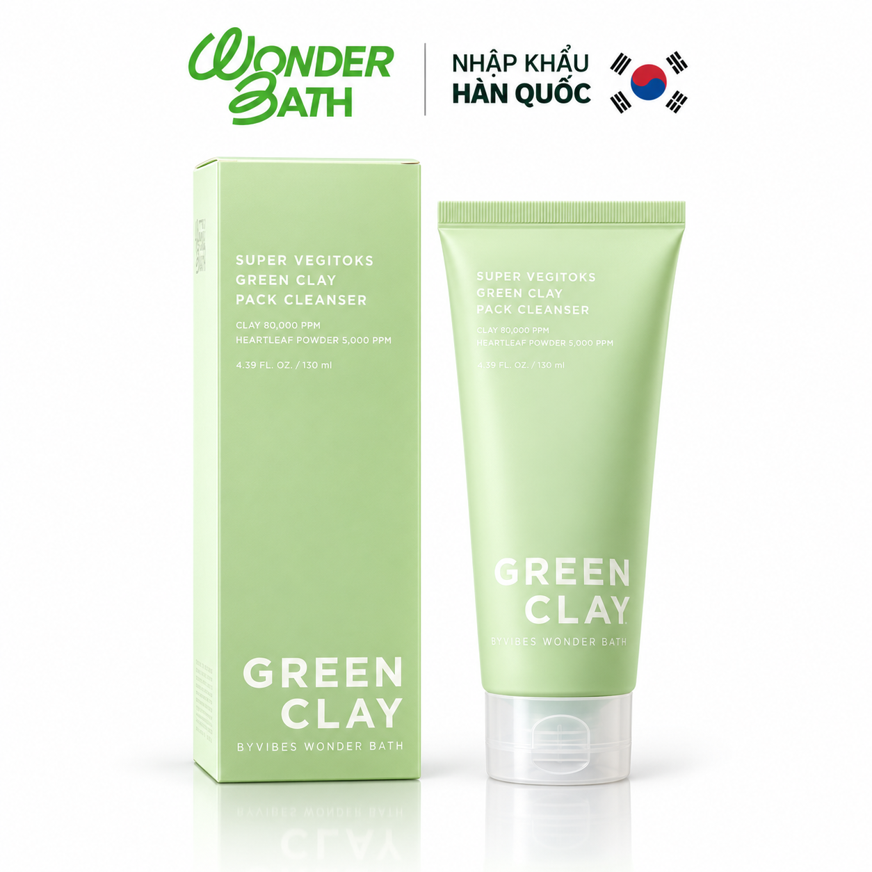 Sữa rửa mặt đất sét Wonder Bath Vegitoks Green Clay Pack Cleanser 130ML